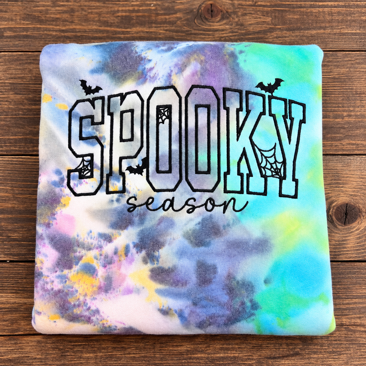 Spooky Season Embroidered Tie-Dye Sweatshirt