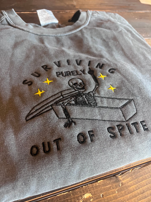 Survival Purely Out of Spite | Embroidered Comfort Colors Crew