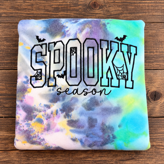 Spooky Season Embroidered Tie-Dye Sweatshirt